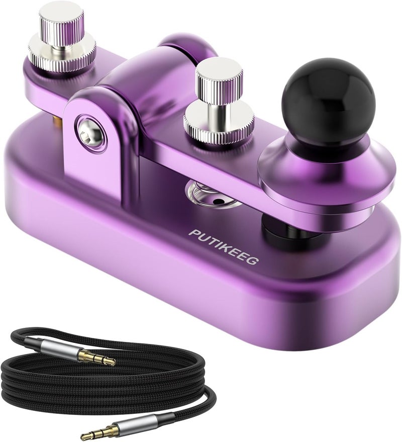 Putikeeg Mini Morse Radio Key CW HAM Send Telegram Double Paddle Morse Code Key with Aluminum Alloy Body Base (Purple) - Image 1